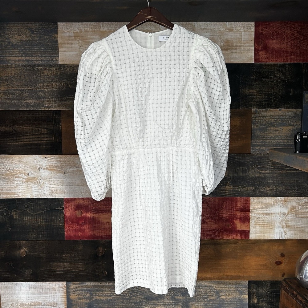 Hunter Bell New York Boho Puff Dress XS White Check Women